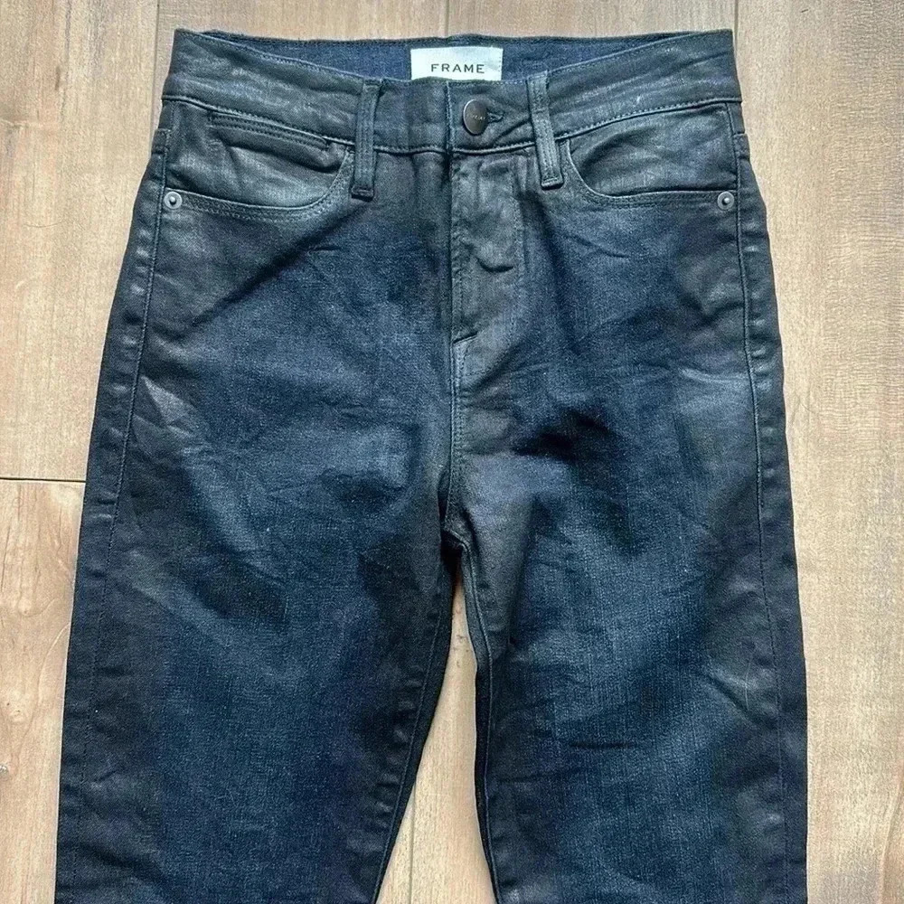 Frame Denim Le High Skinny Crop Two-Tone Shiny Jeans Sz 26 - Picture 2 of 6